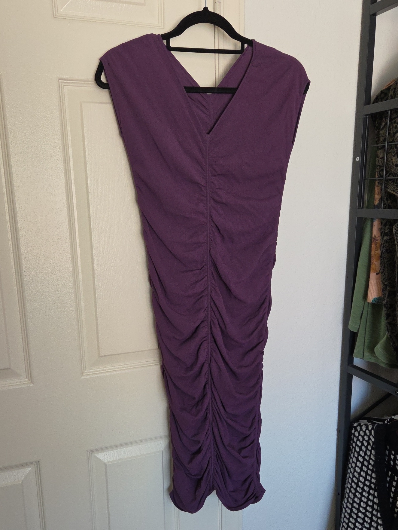 Dolce And Gabbana Ruched Purple V-Neck Midi Dress 46